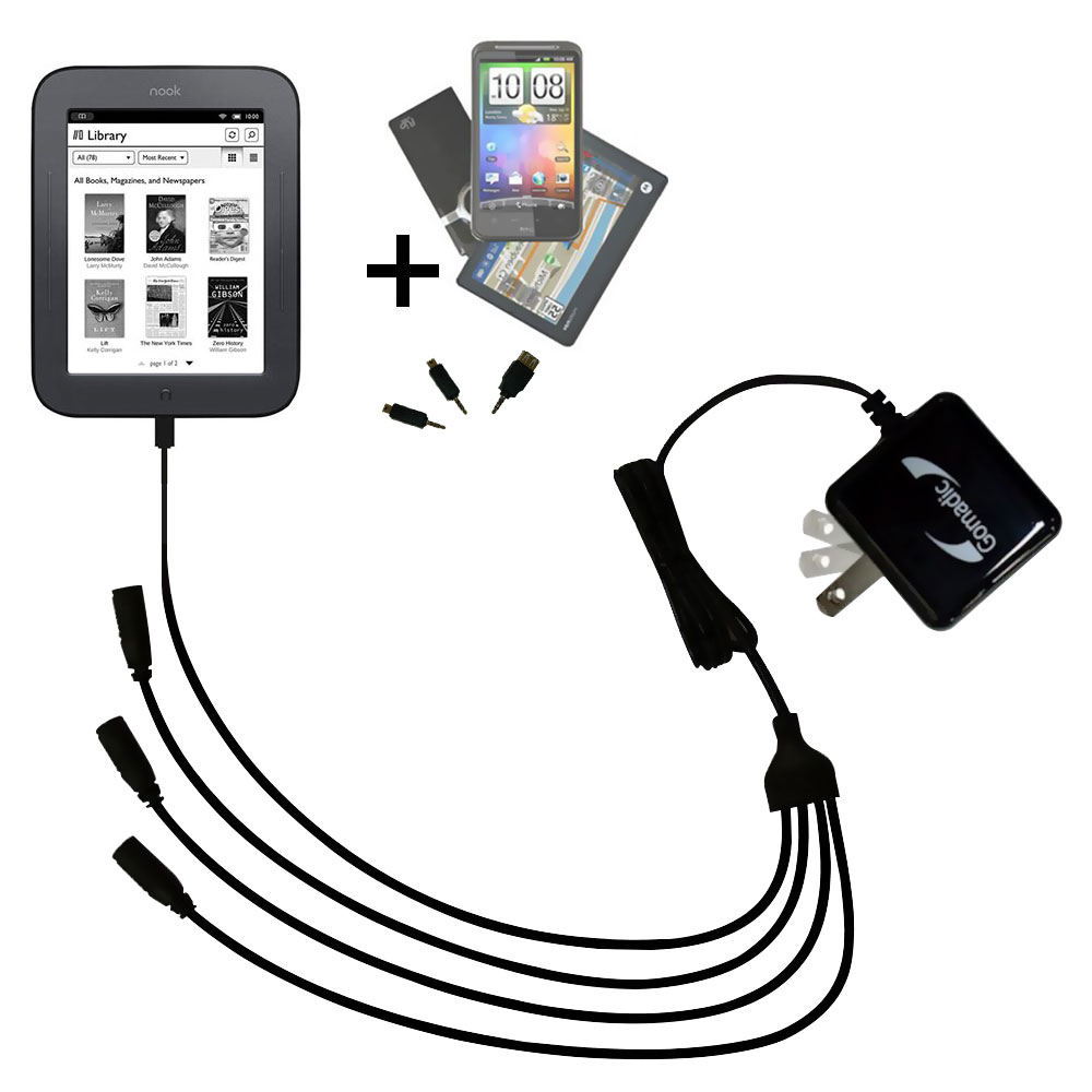 Quad output Wall Charger includes tip for the Barnes and Noble NOOK GlowLight BNRV500