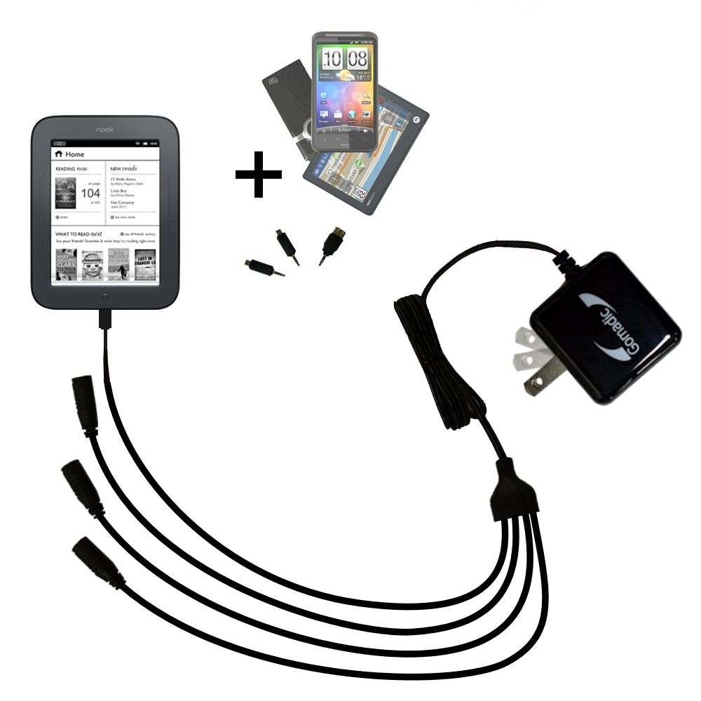 Quad output Wall Charger includes tip for the Barnes and Noble Nook Simple Touch
