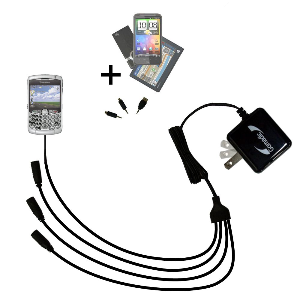 Quad output Wall Charger includes tip for the Blackberry 8300 Curve