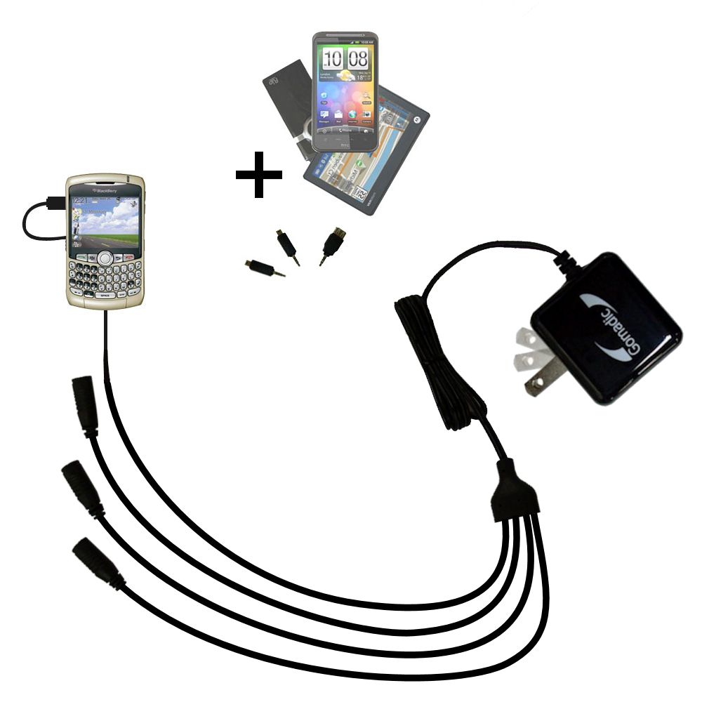 Quad output Wall Charger includes tip for the Blackberry 8320