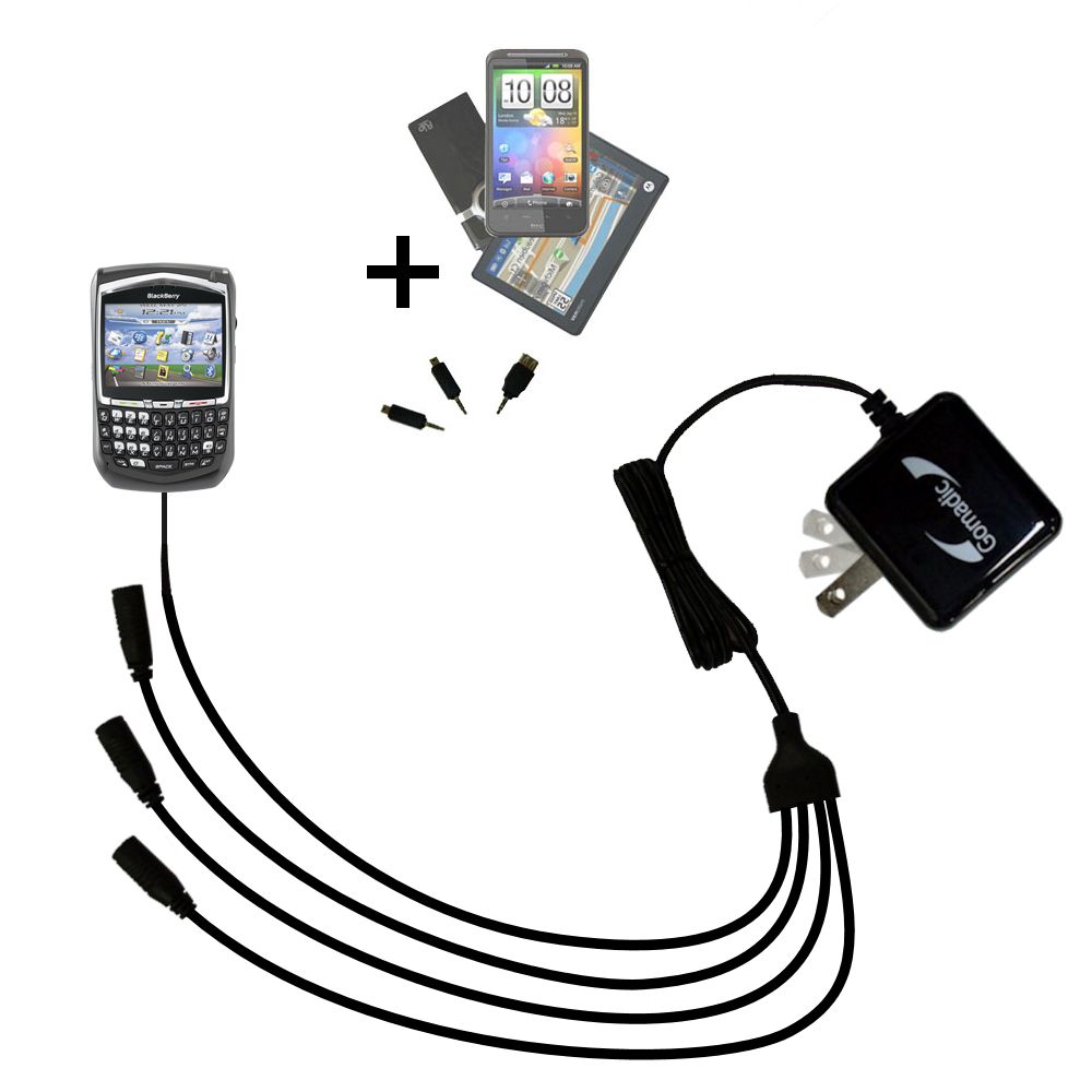 Quad output Wall Charger includes tip for the Blackberry 8703e