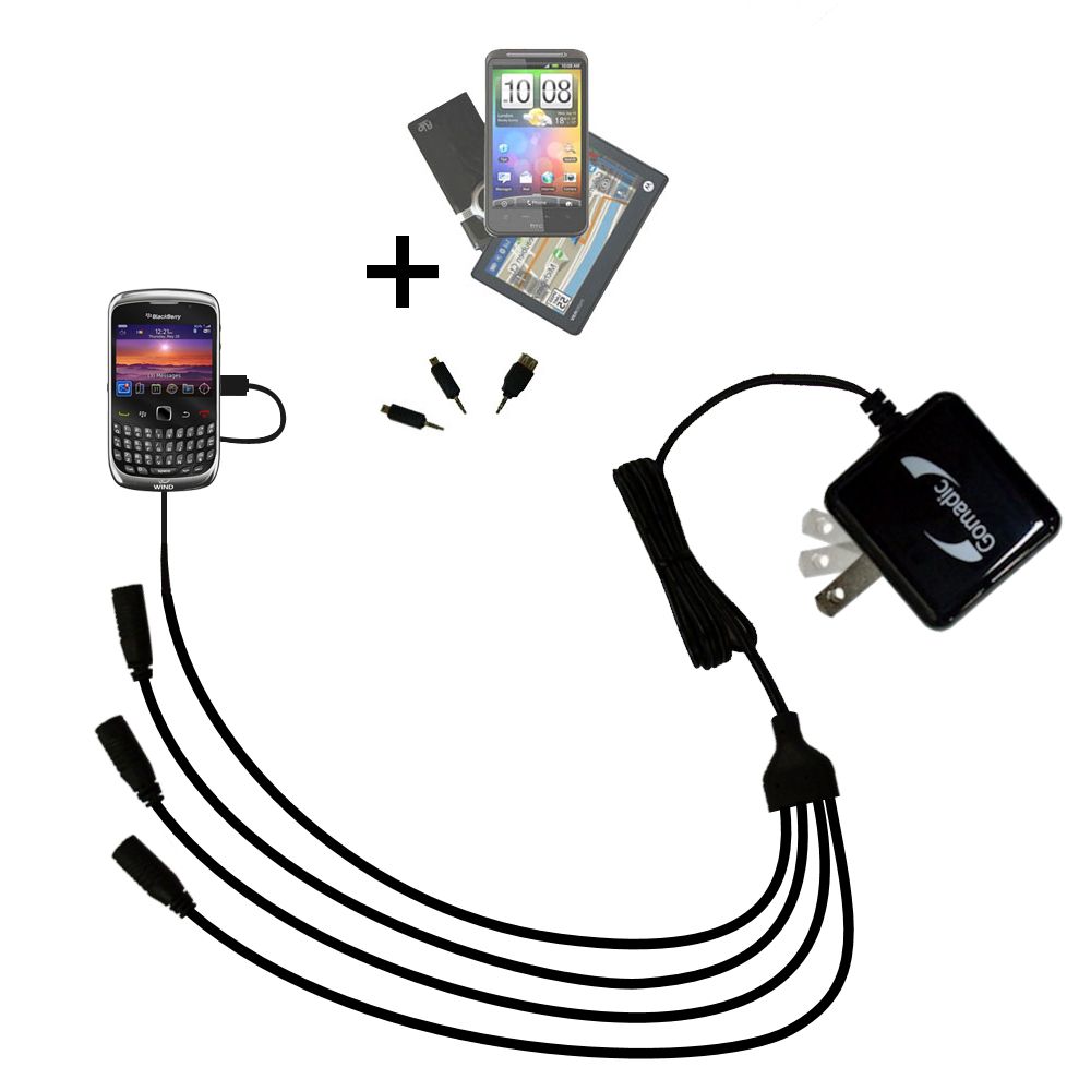 Quad output Wall Charger includes tip for the Blackberry 9300