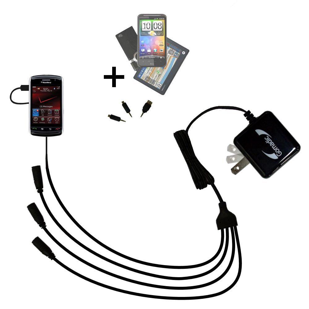 Quad output Wall Charger includes tip for the Blackberry 9500