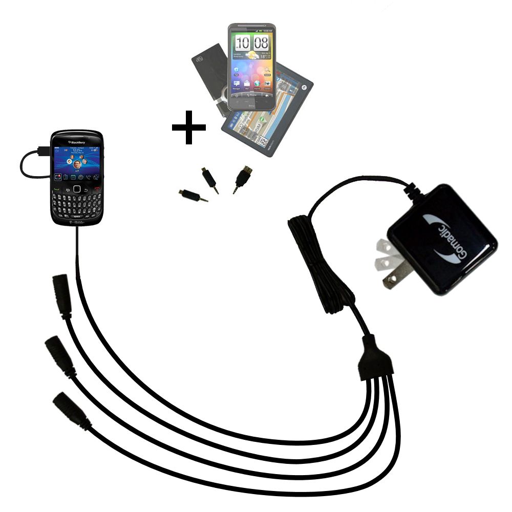 Quad output Wall Charger includes tip for the Blackberry Curve 8500