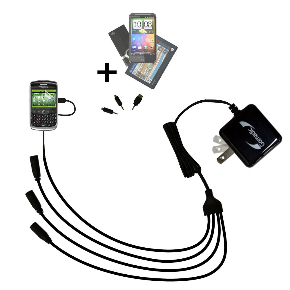 Quad output Wall Charger includes tip for the Blackberry Curve 8930