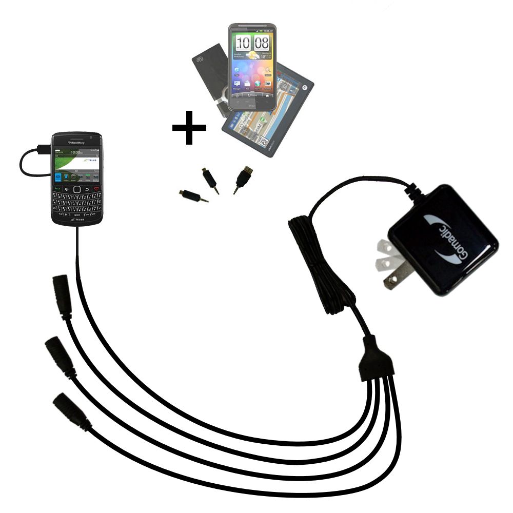 Quad output Wall Charger includes tip for the Blackberry Onyx 9700