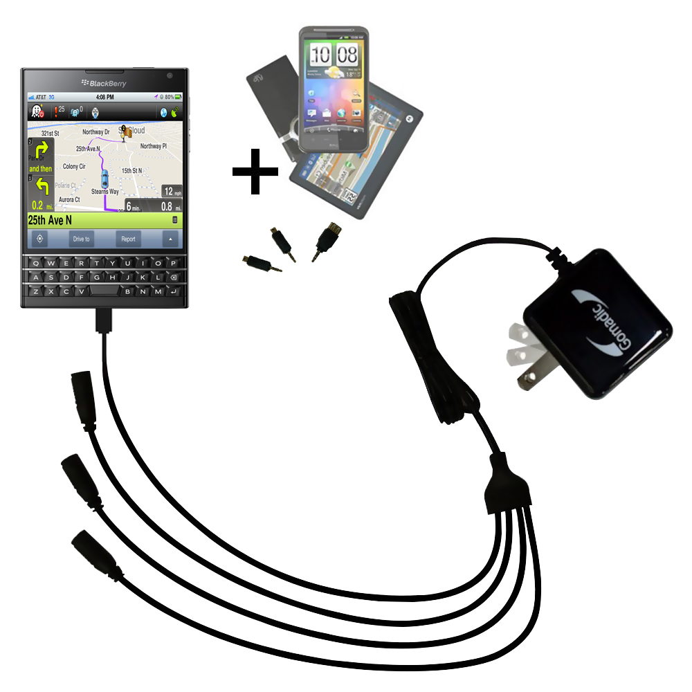 Quad output Wall Charger includes tip for the Blackberry Passport