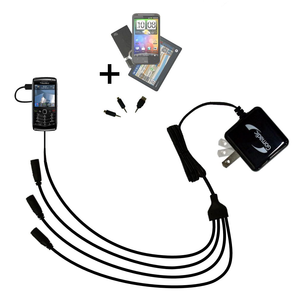 Quad output Wall Charger includes tip for the Blackberry Pearl 3G