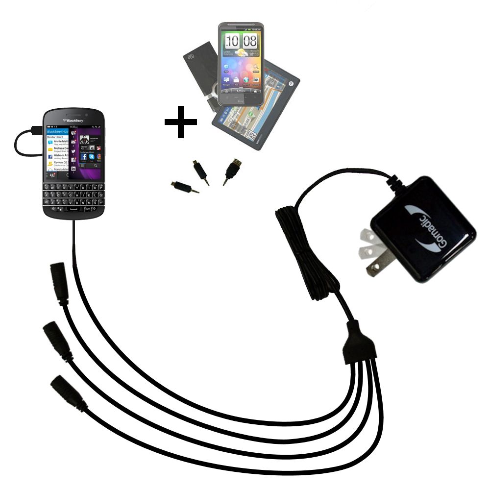 Quad output Wall Charger includes tip for the Blackberry Q10