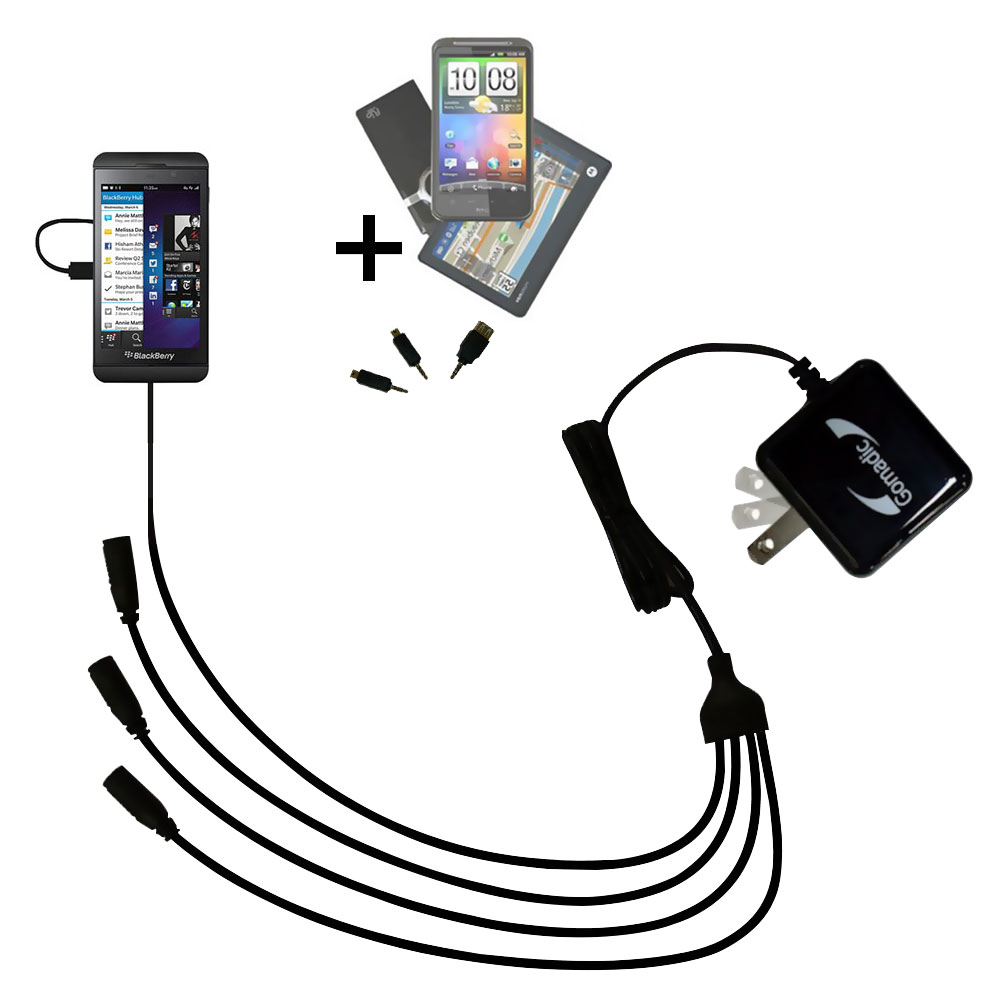 Quad output Wall Charger includes tip for the Blackberry Z10