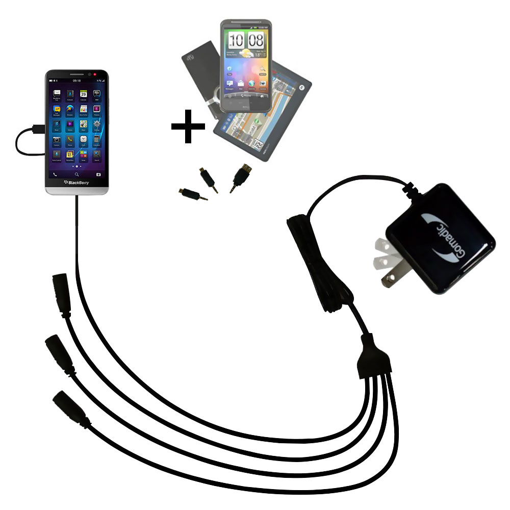 Quad output Wall Charger includes tip for the Blackberry Z30