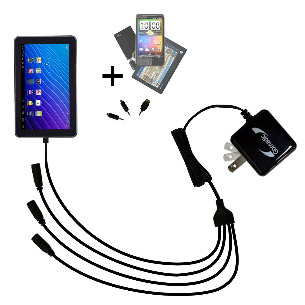 Quad output Wall Charger includes tip for the Double Power DOPO GS-918 9 inch tablet