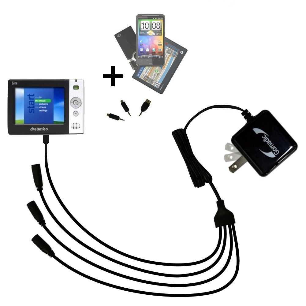 Quad output Wall Charger includes tip for the Dream'eo Enza 20G Portable Media Player
