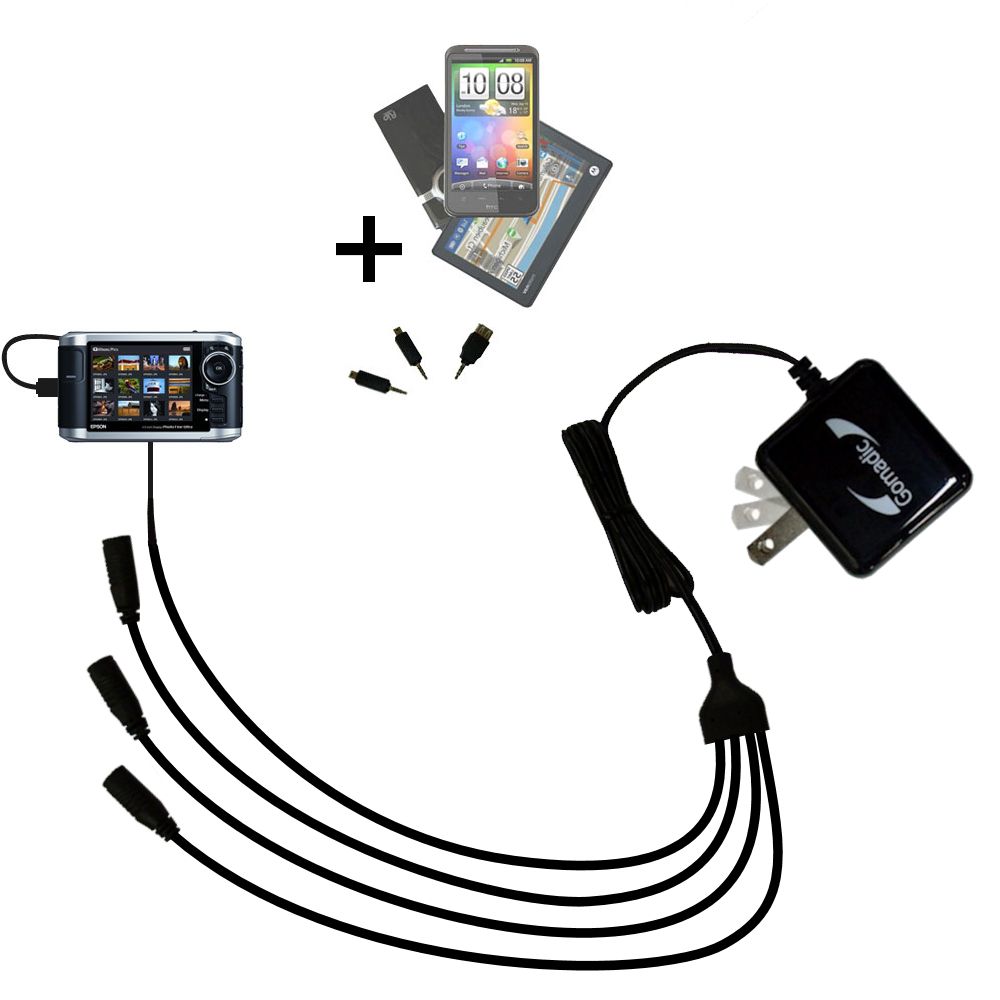 Quad output Wall Charger includes tip for the Epson P-3000 Multimedia Photo Viewer