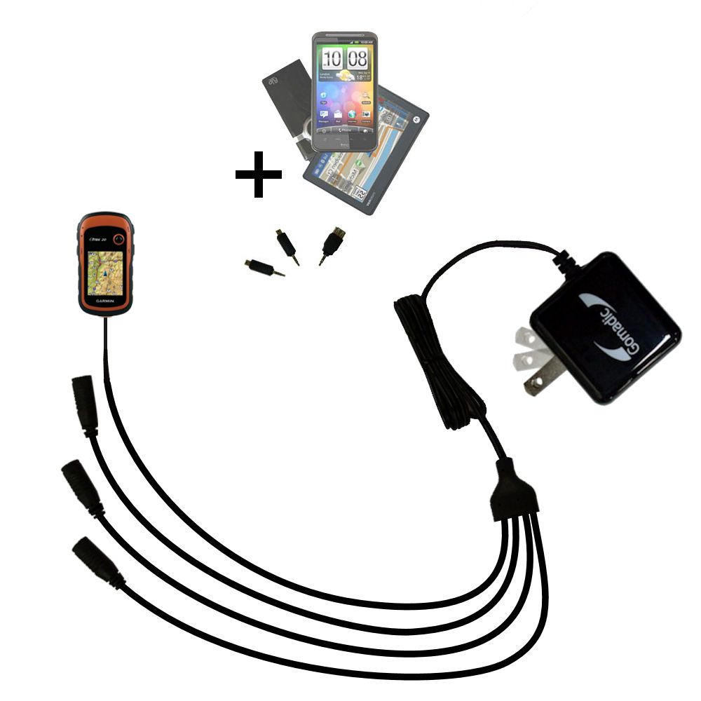Quad output Wall Charger includes tip for the Garmin etrex 10 20 30