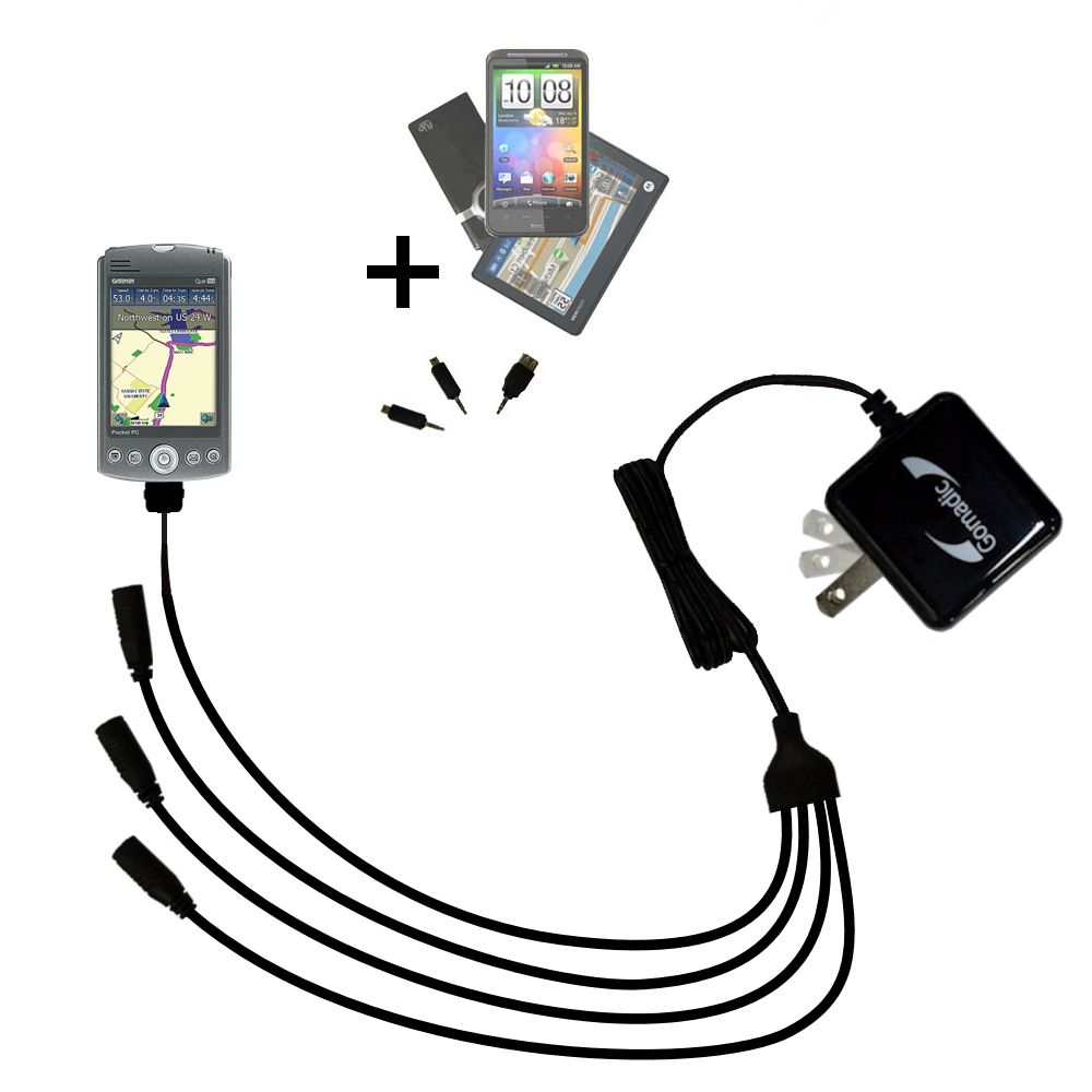 Quad output Wall Charger includes tip for the Garmin iQue M4