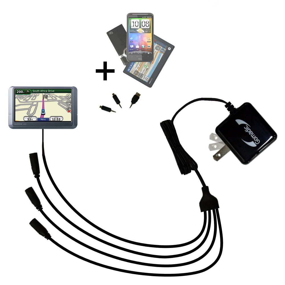 Quad output Wall Charger includes tip for the Garmin nuvi 215T