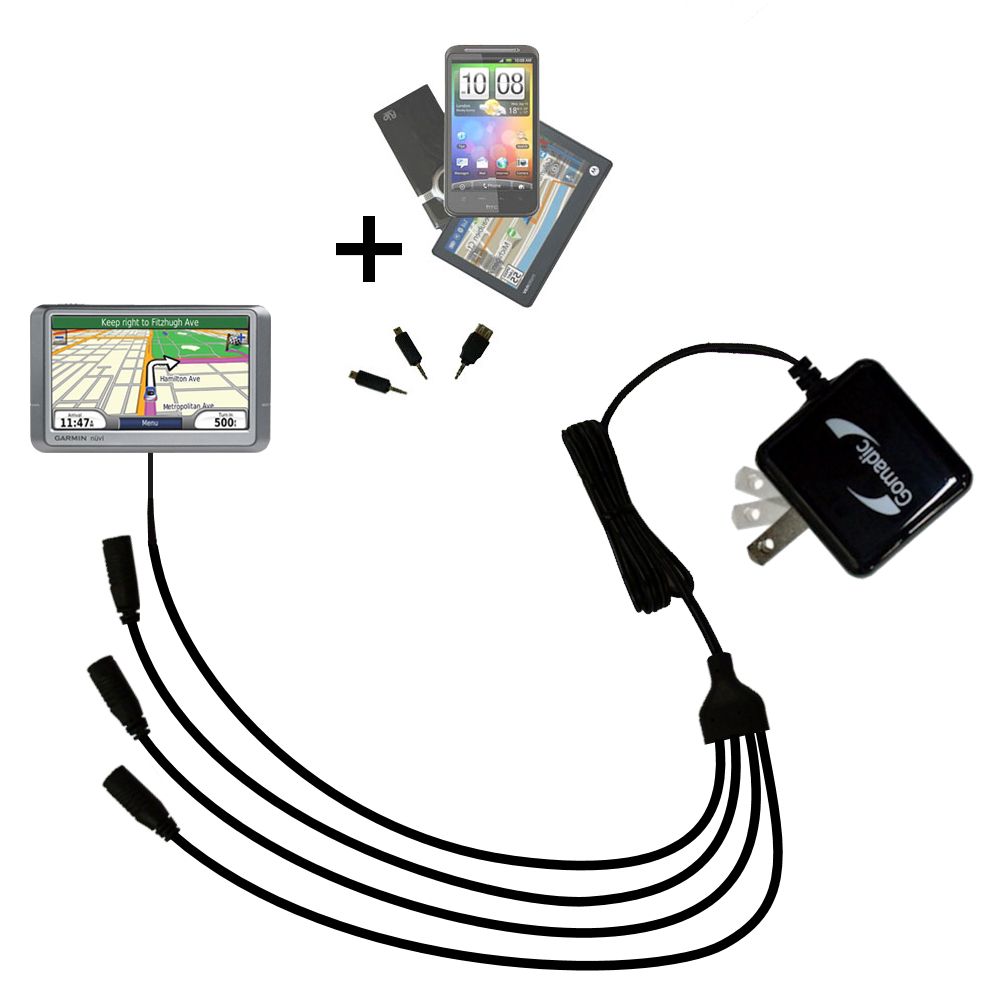 Quad output Wall Charger includes tip for the Garmin Nuvi 265WT 265T