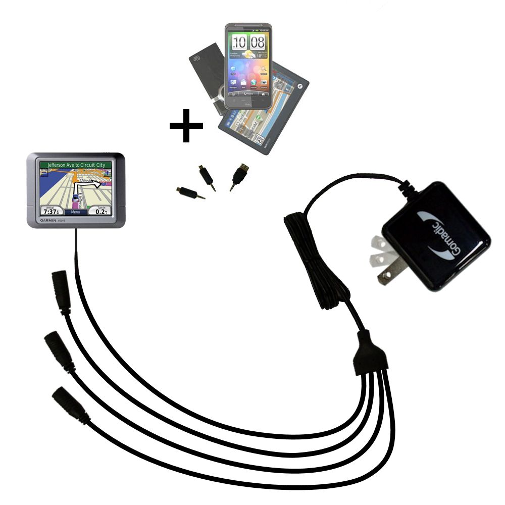 Quad output Wall Charger includes tip for the Garmin Nuvi 275T