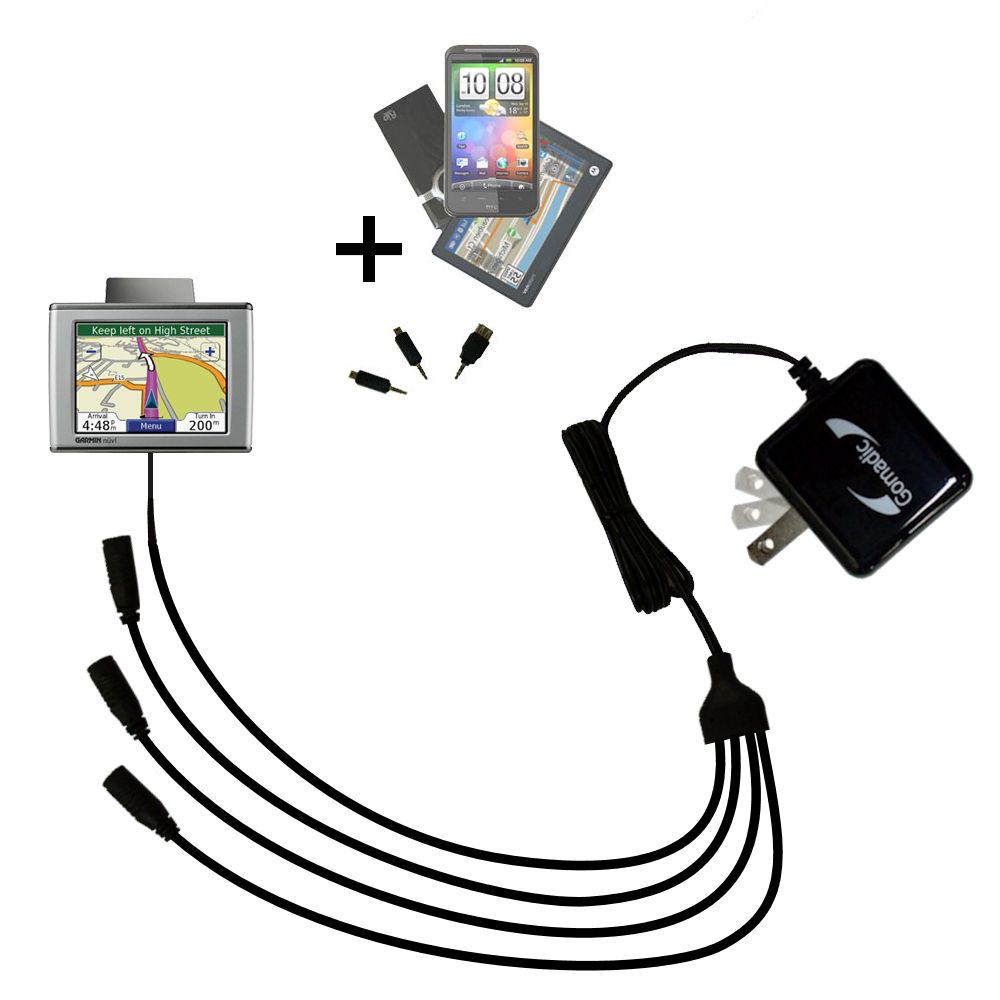 Quad output Wall Charger includes tip for the Garmin Nuvi 300 300T