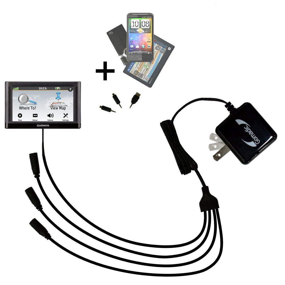 Quad output Wall Charger includes tip for the Garmin nuvi 42