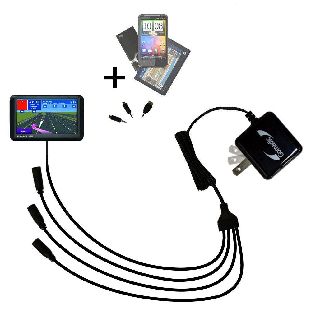 Quad output Wall Charger includes tip for the Garmin nuvi 765