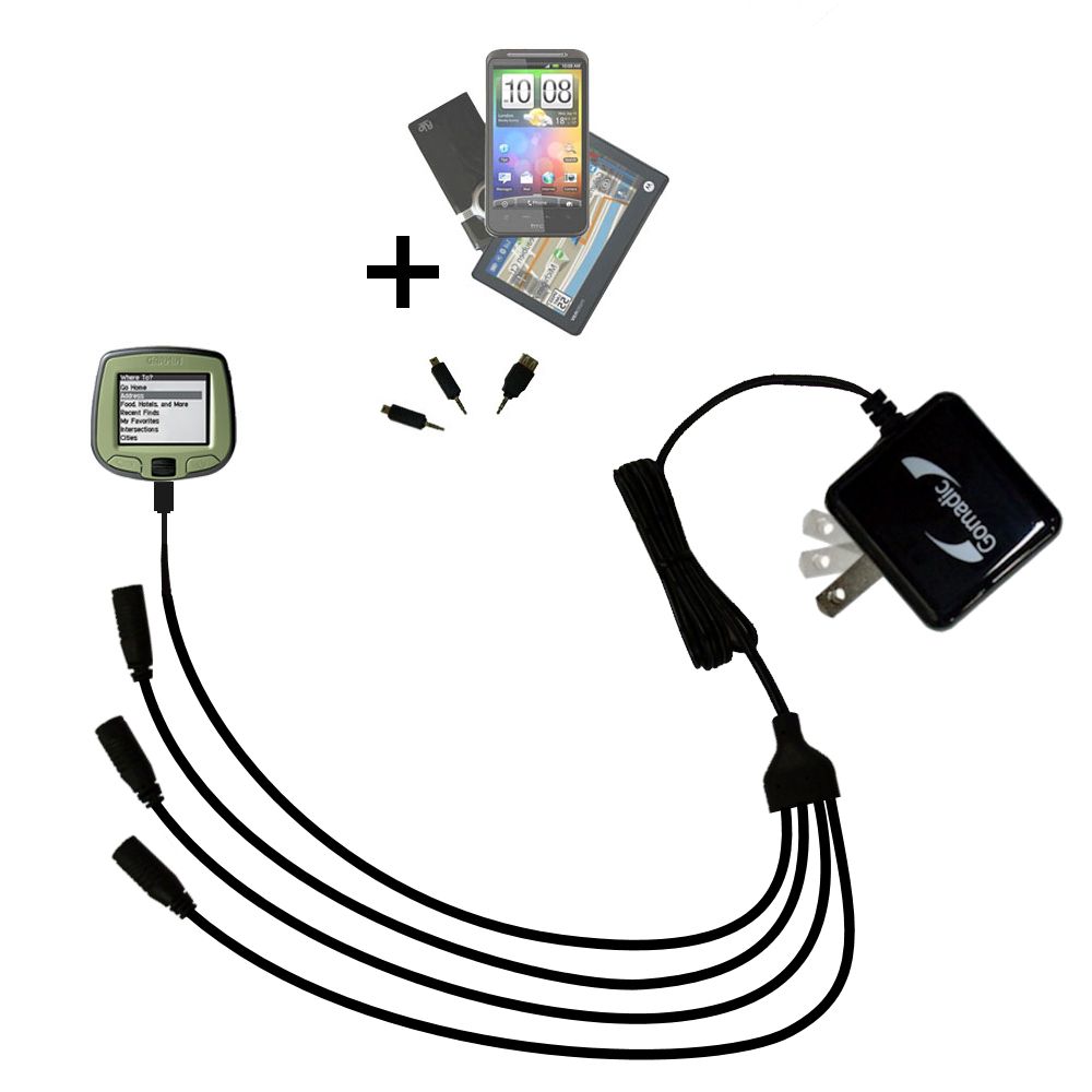Quad output Wall Charger includes tip for the Garmin StreetPilot i2 i3 i5