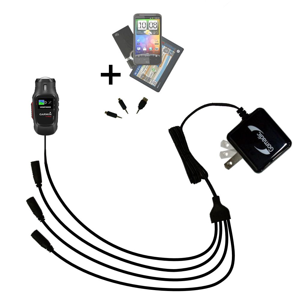 Quad output Wall Charger includes tip for the Garmin VIRB / VIRB Elite