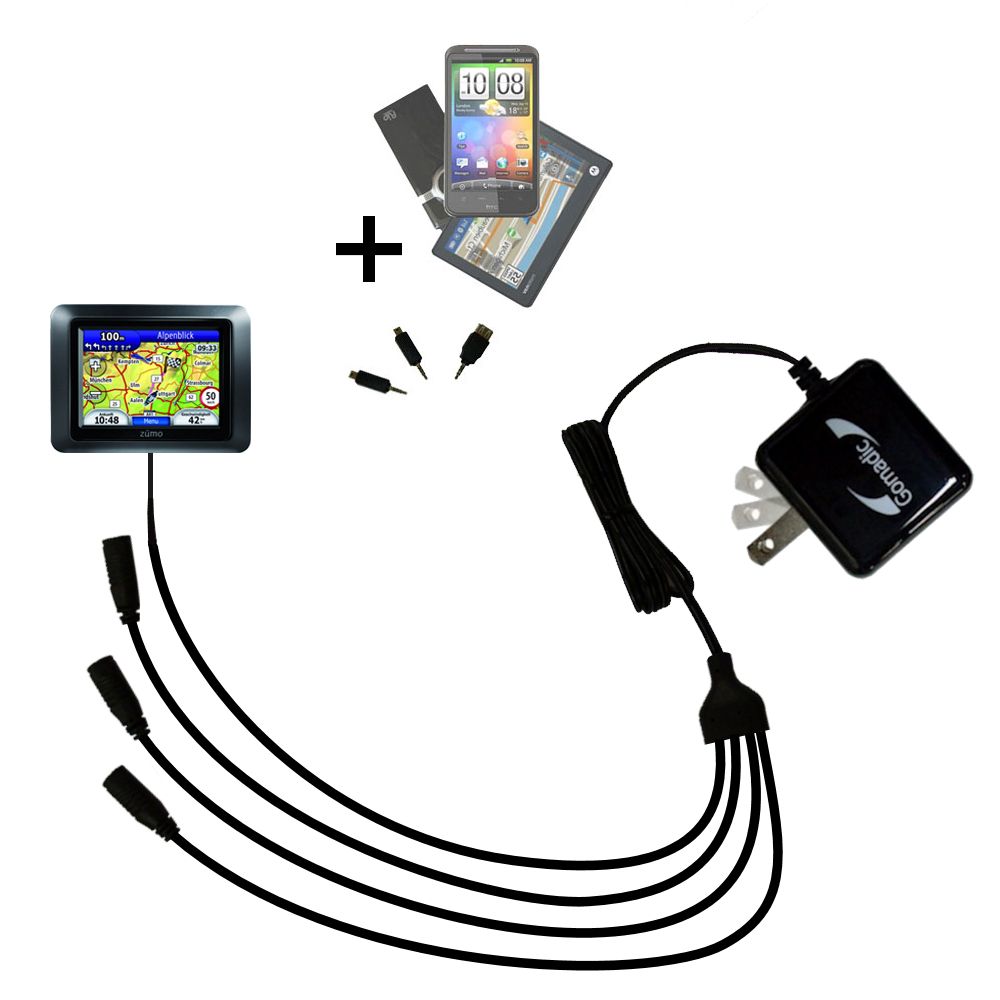 Quad output Wall Charger includes tip for the Garmin Zumo 220