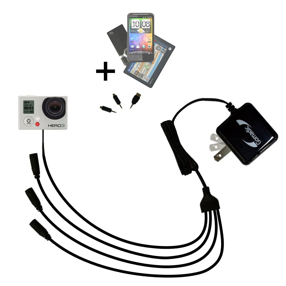 Quad output Wall Charger includes tip for the GoPro HERO / HD / HERO2