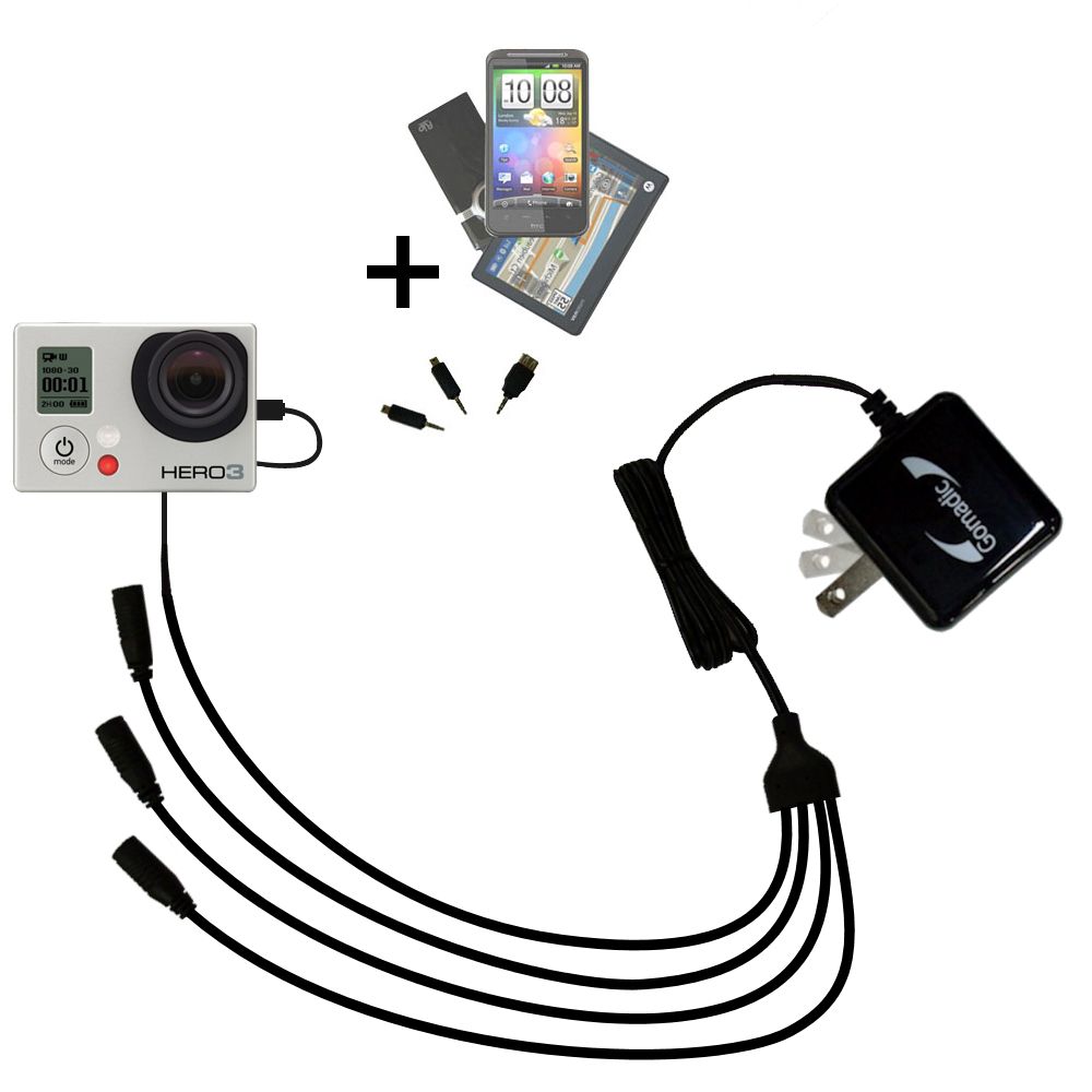 Quad output Wall Charger includes tip for the GoPro Hero 2
