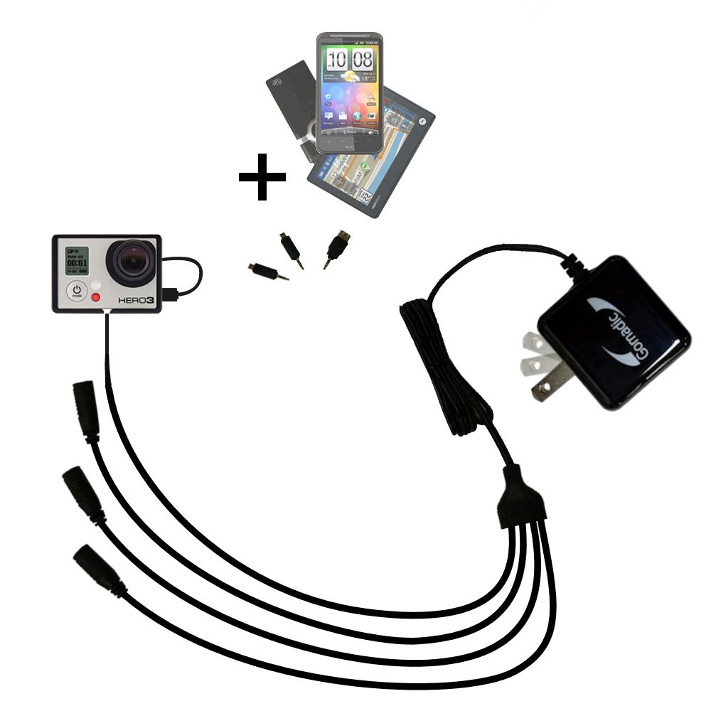 Quad output Wall Charger includes tip for the GoPro Hero3