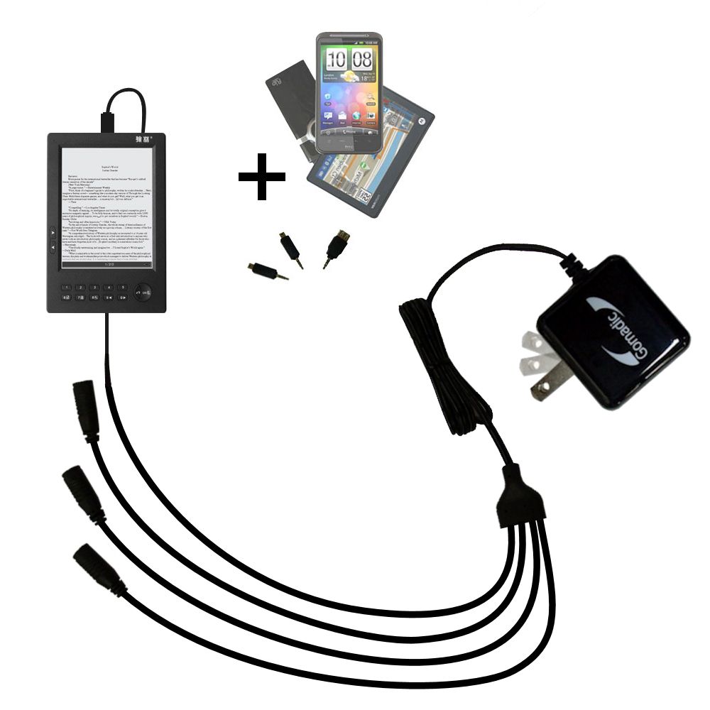 Quad output Wall Charger includes tip for the HanLin eBook V5