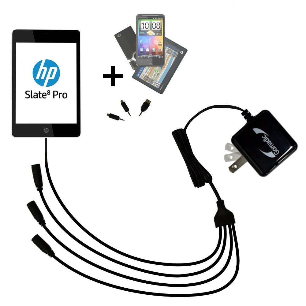 Quad output Wall Charger includes tip for the HP Slate 8 Pro