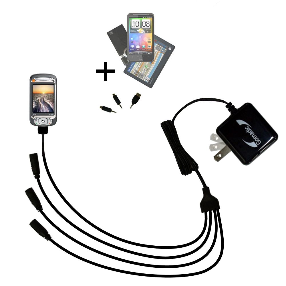Quad output Wall Charger includes tip for the HTC 3100
