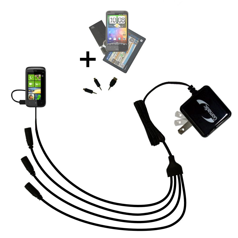 Quad output Wall Charger includes tip for the HTC 7 Pro