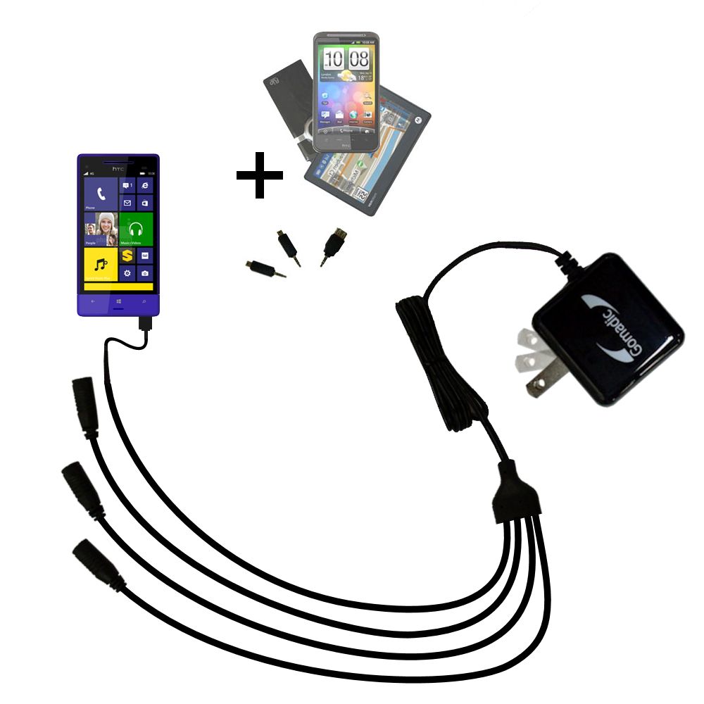 Quad output Wall Charger includes tip for the HTC 8XT
