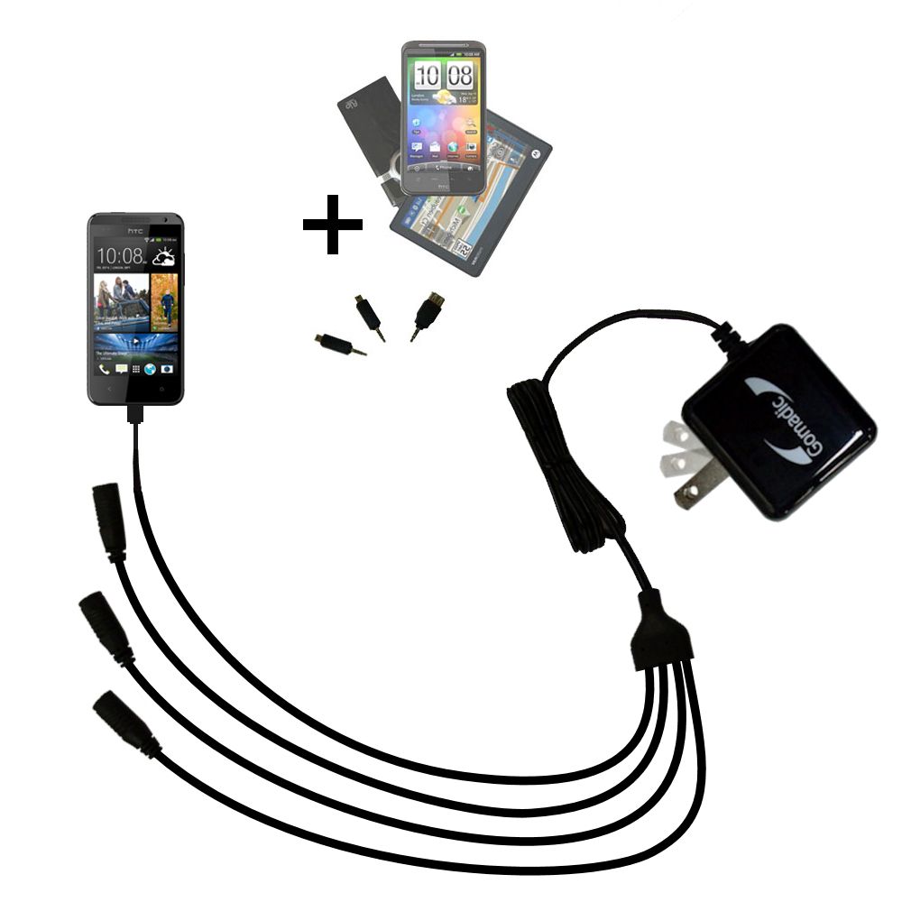 Quad output Wall Charger includes tip for the HTC Desire 300