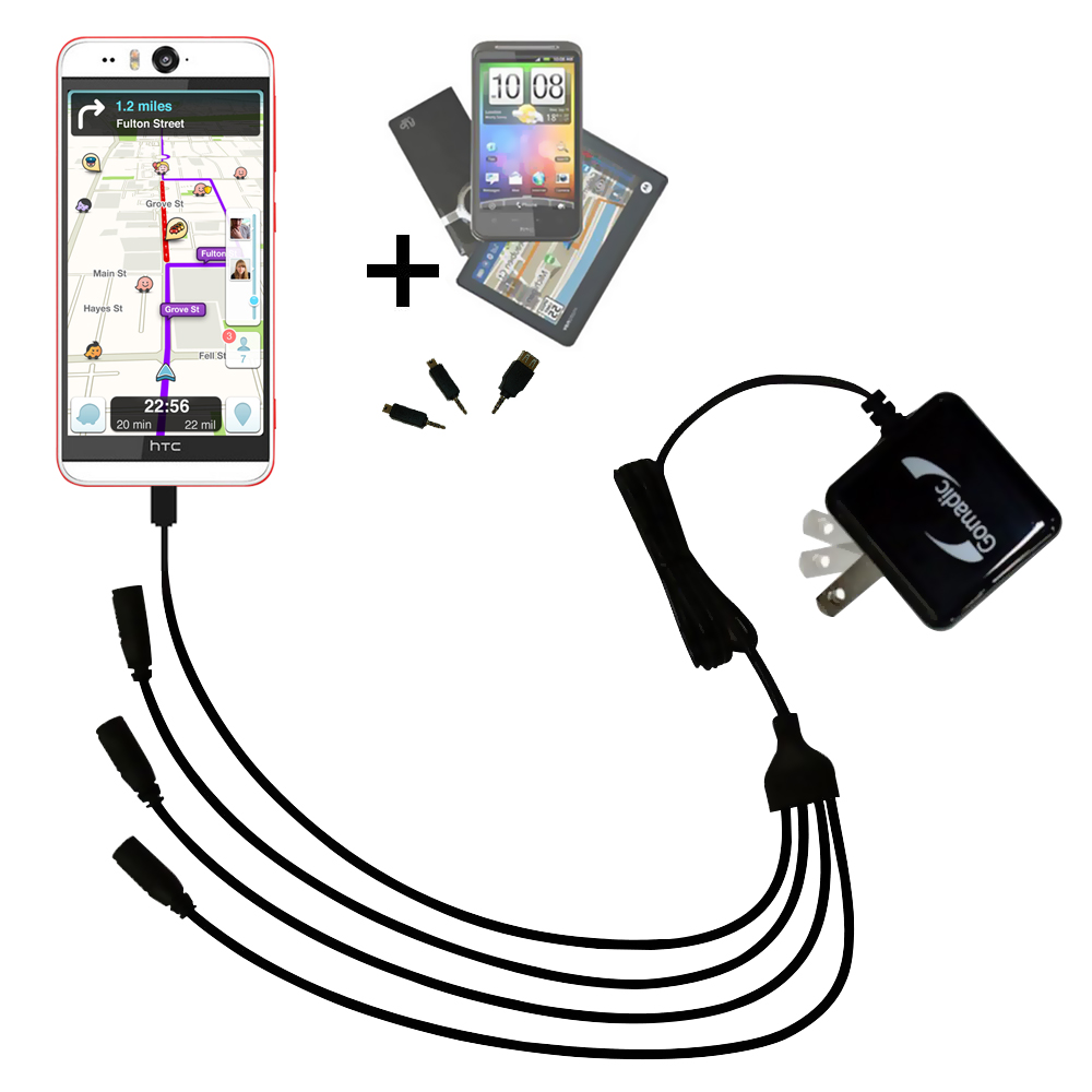 Quad output Wall Charger includes tip for the HTC Desire EYE