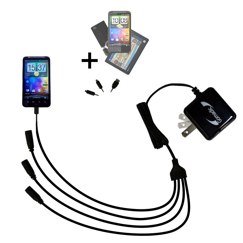 Quad output Wall Charger includes tip for the HTC Desire HD