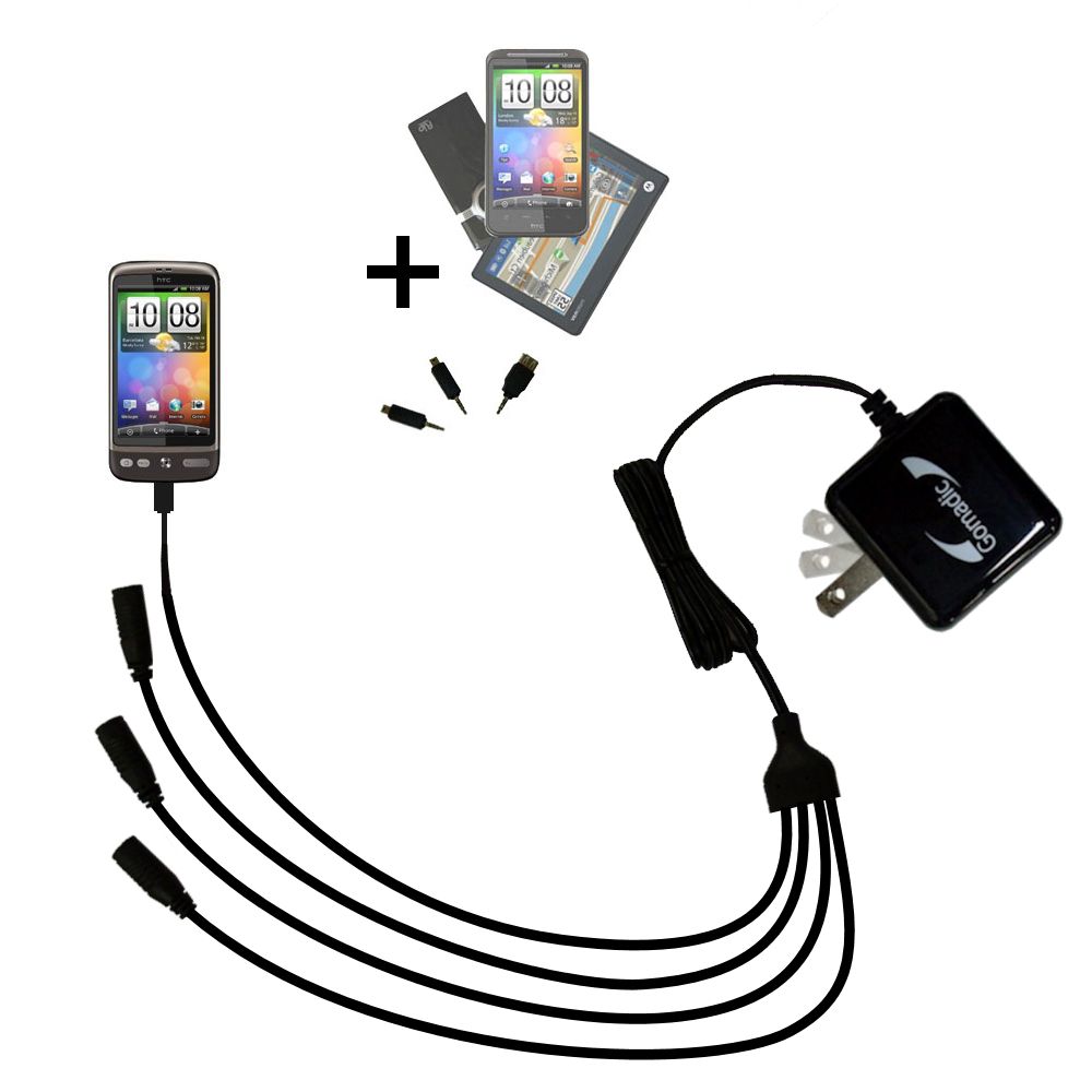 Quad output Wall Charger includes tip for the HTC Desire