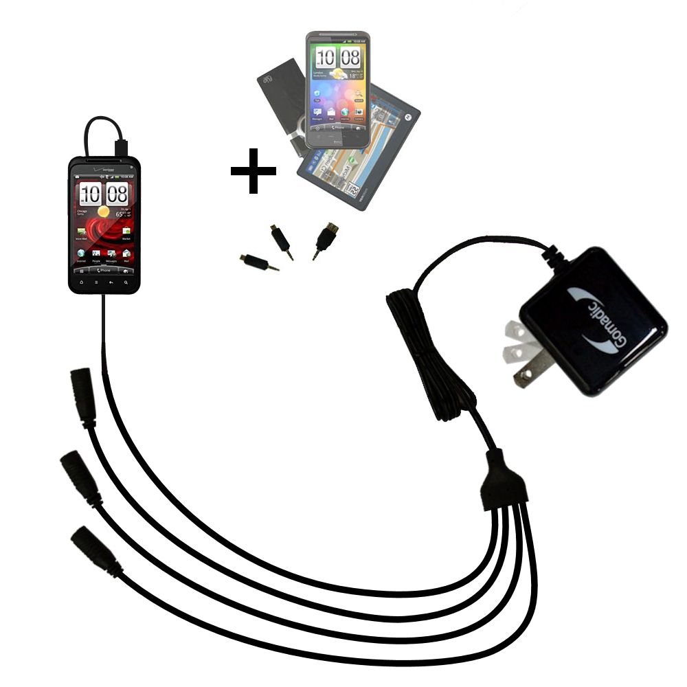 Quad output Wall Charger includes tip for the HTC DROID Incredible 2