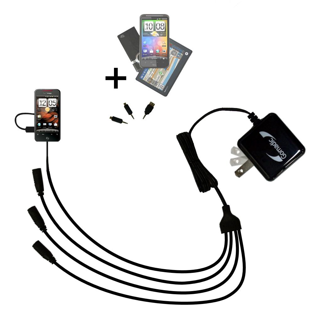 Quad output Wall Charger includes tip for the HTC Droid Incredible HD