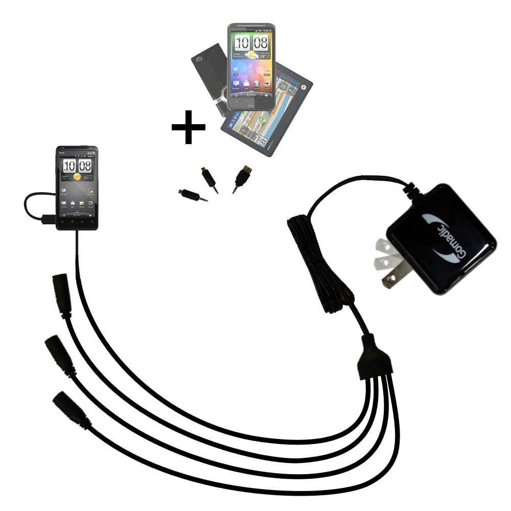 Quad output Wall Charger includes tip for the HTC EVO Design 4G