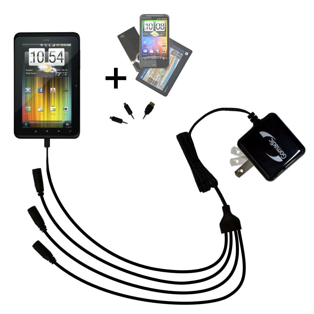 Quad output Wall Charger includes tip for the HTC EVO View 4G