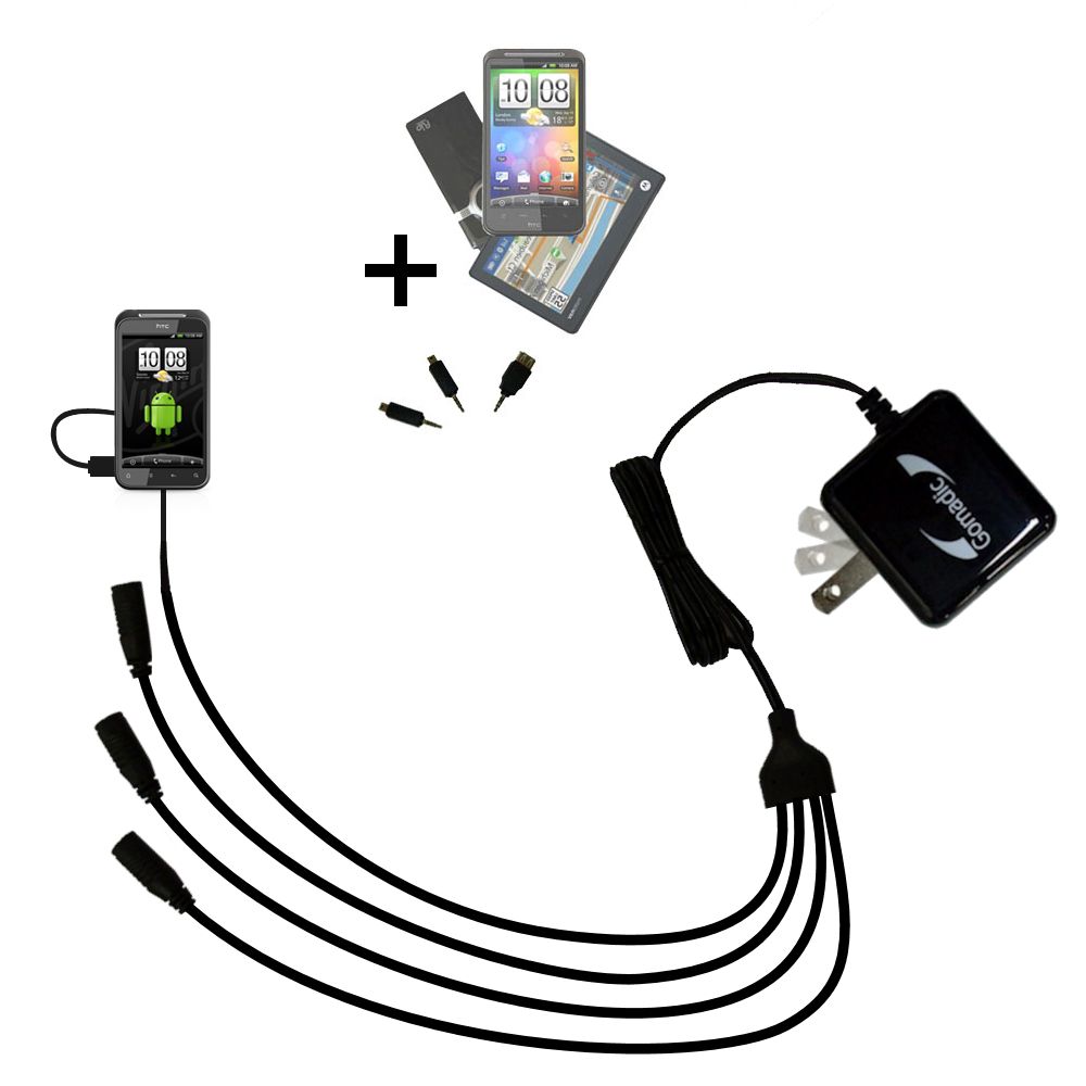 Quad output Wall Charger includes tip for the HTC Incredible HD