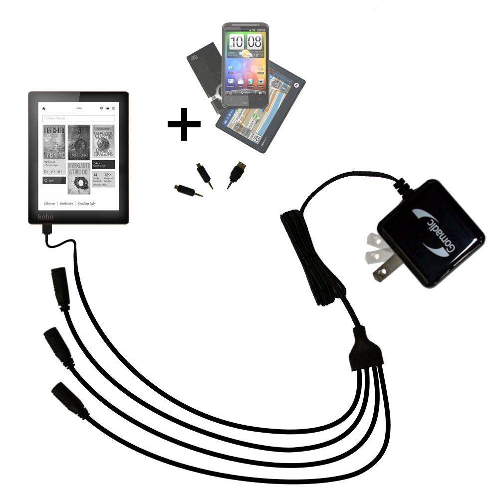 Quad output Wall Charger includes tip for the Kobo Aura / Aura HD