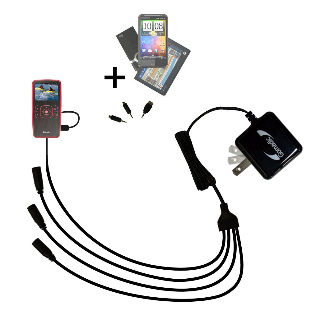 Quad output Wall Charger includes tip for the Kodak Zx1 Pocket Video Camera