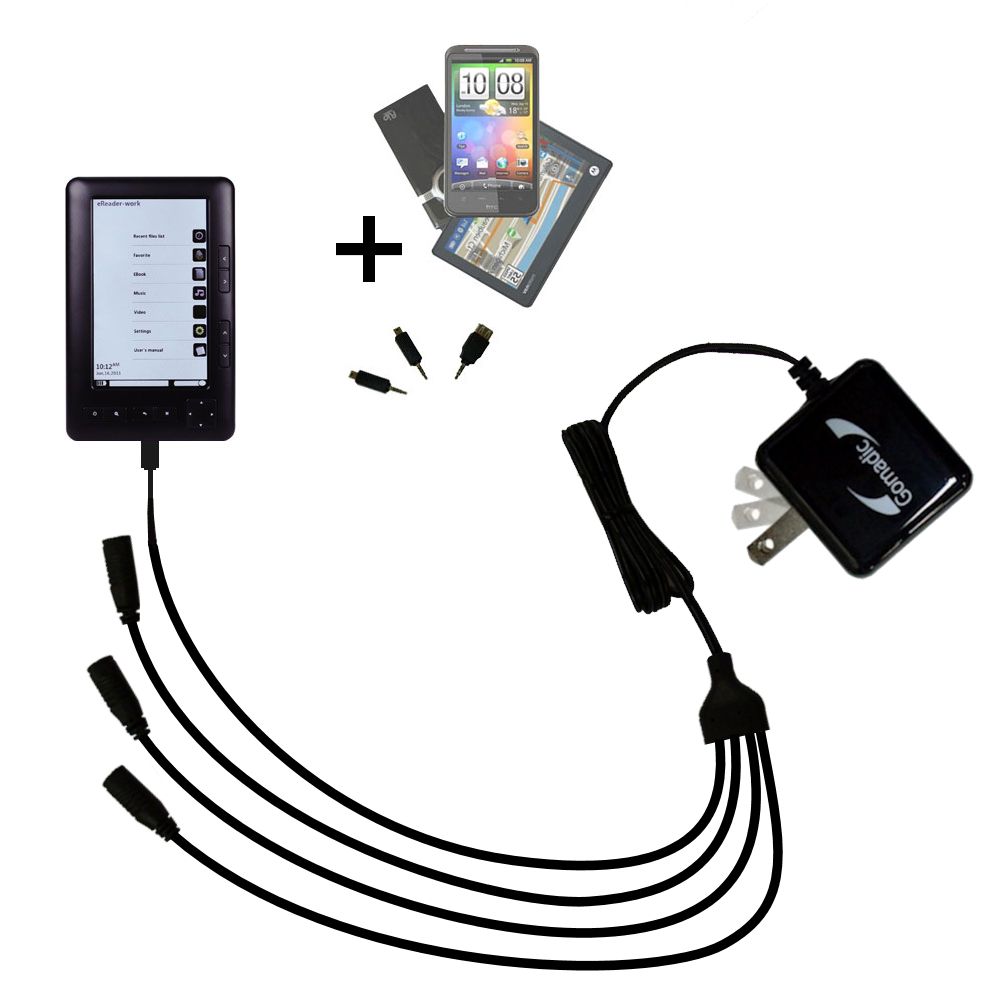 Quad output Wall Charger includes tip for the Laser eBook 5 EB101