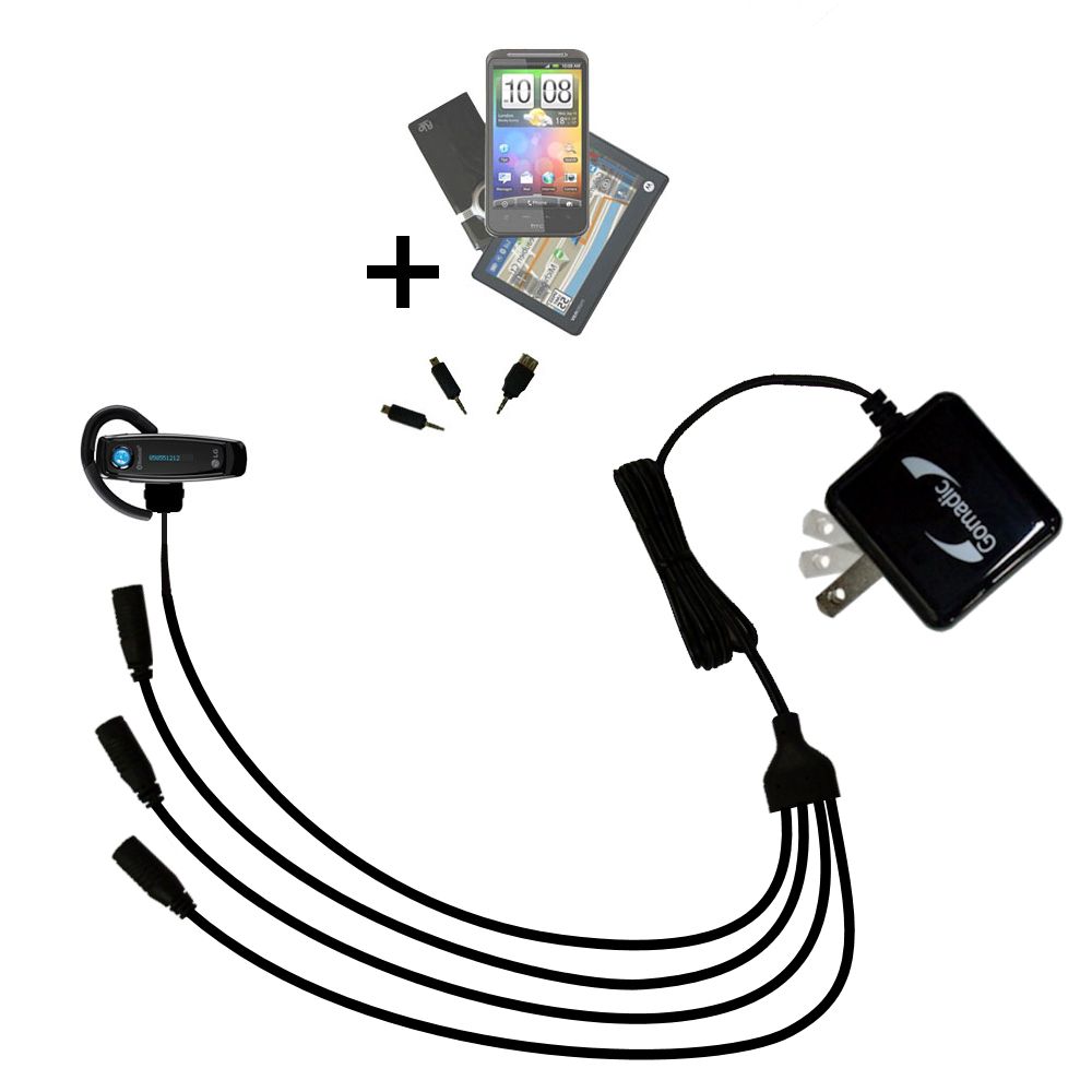 Quad output Wall Charger includes tip for the LG Bluetooth Headset HBM-500